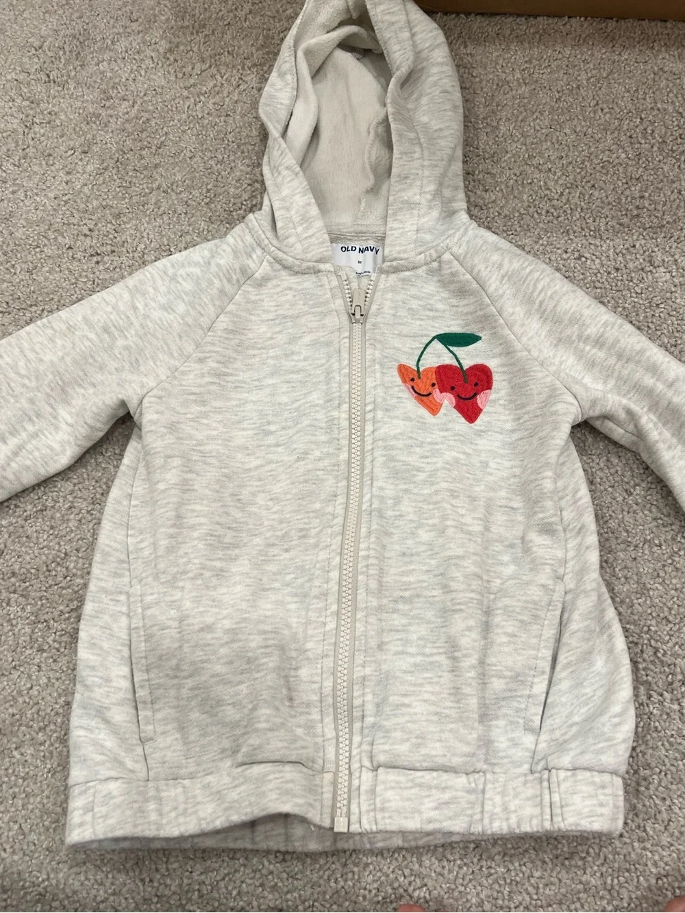 Old Navy Cream Zip Hoodie with Embroidered Cherry Patch